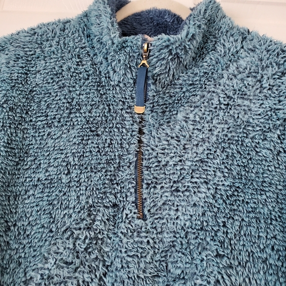 Soft Surroundings Women's Sherpa Pullover Sweater Small Blue Quarter Zip Pockets - Picture 4 of 8